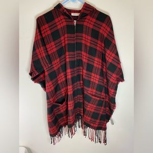Quagga Red Buffalo Check Tartan Plaid‎ Fringe Boho Cape Pancho. OSFM